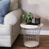 Sunnydaze 17.25-Inch H Modern Pedestal Wire Side Table with Faux Woodgrain Pull-Open Tabletop – Cream(Cream)