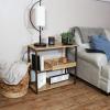 Sunnydaze 28.25-Inch H 3-Tier Sofa Table – MDP Shelves and Powder-Coated Steel Frame – Removable Serving Tray – Brown