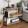 Sunnydaze 28.25-Inch H 3-Tier Sofa Table – MDP Shelves and Powder-Coated Steel Frame – Removable Serving Tray – Brown