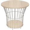 Sunnydaze 17.25-Inch H Modern Pedestal Wire Side Table with Faux Woodgrain Pull-Open Tabletop – Cream(Cream)