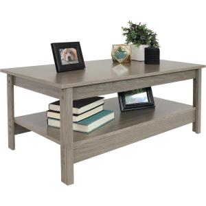 Sunnydaze 16-Inch H Gray Wood Coffee Table with Shelf – Rustic Cocktail Table for Living Room or Home Office – Thunder Gray