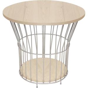 Sunnydaze 17.25-Inch H Modern Pedestal Wire Side Table with Faux Woodgrain Pull-Open Tabletop – Cream(Cream)