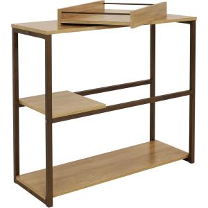 Sunnydaze 28.25-Inch H 3-Tier Sofa Table – MDP Shelves and Powder-Coated Steel Frame – Removable Serving Tray – Brown