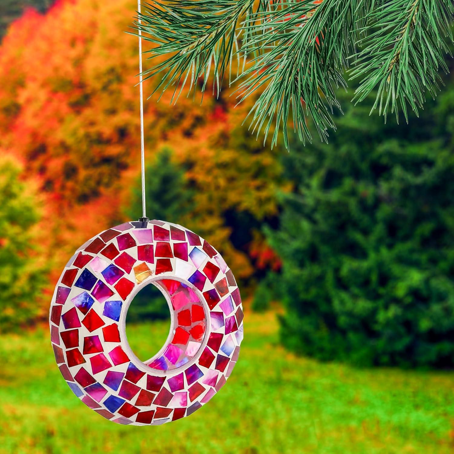 image:imageSunnydaze 6Inch Glass Mosaic Hanging Bird Feeder for Outdoors FlyThrough Glass Bird Feeder for Cardinals Jays Finches and More Lavender Mosaic Set of 12Crimson Mosaic