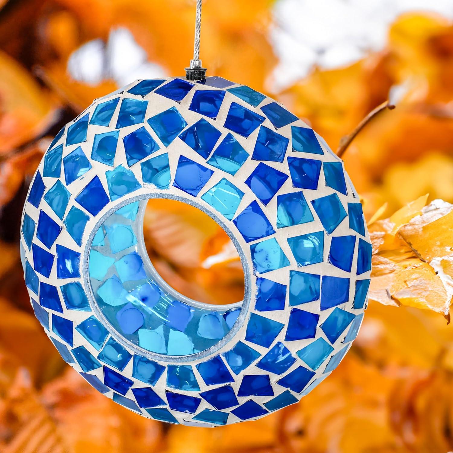 image:imageSunnydaze 6Inch Glass Mosaic Hanging Bird Feeder for Outdoors FlyThrough Glass Bird Feeder for Cardinals Jays Finches and More Lavender Mosaic Set of 12Blue Mosaic